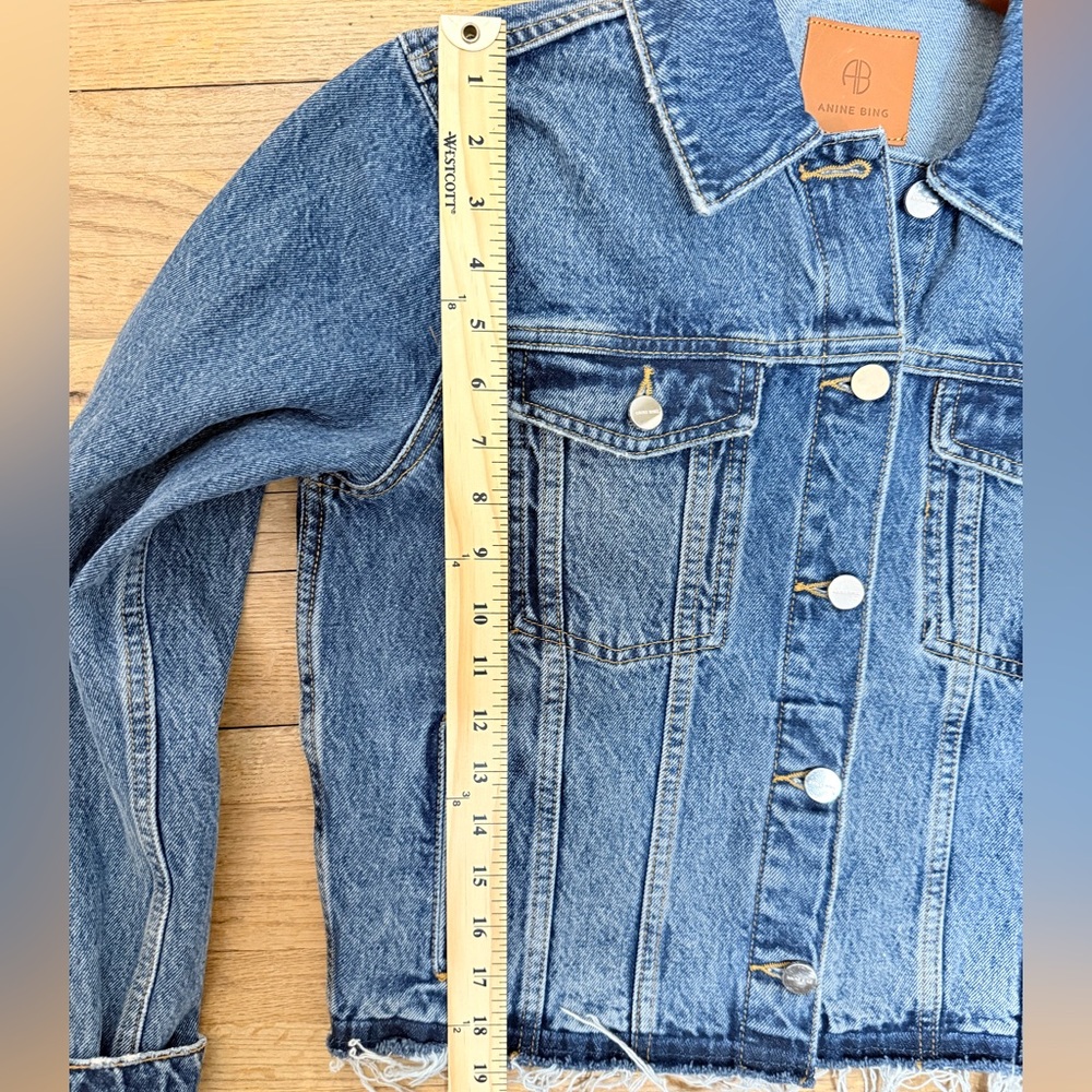 ANINE BING Jackie 1999 Cropped Denim Jacket Raw Hem Blue Medium - Picture 11 of 11